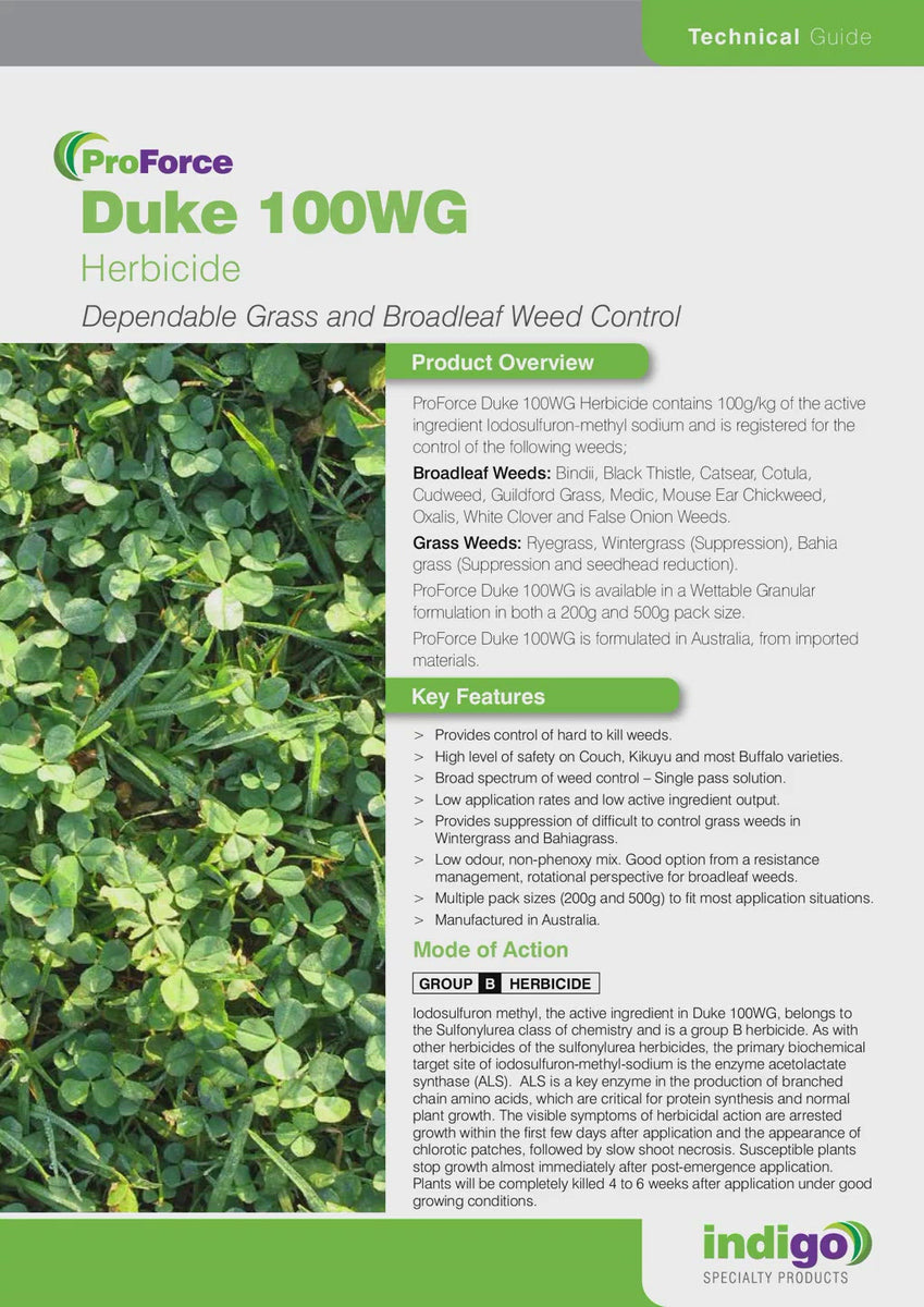 duke herbicide INDIGO Proforce Duke 100 WG (100 g/kg IODOSULFURON-METHYL-SODIUM)