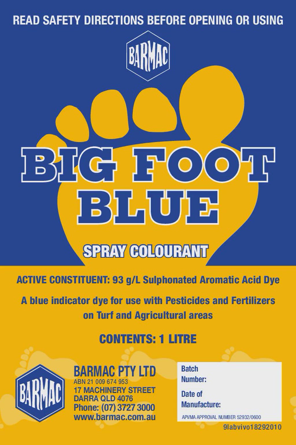 Big Foot Blue Dye (93g/L SULPHONATED AROMATIC DYE)